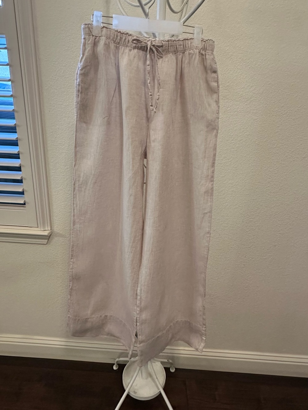 Light Pink Wide-Leg Linen Drawstring Pants